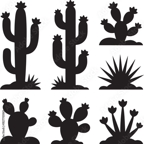Silhouetted cactus plants illustration for desert design and creative projects