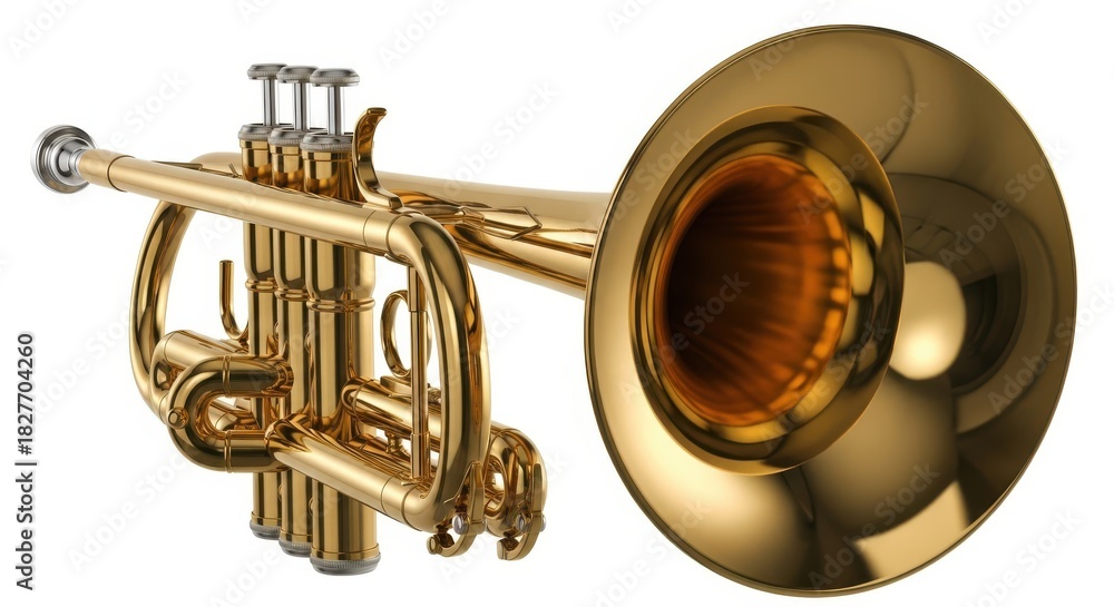 Obraz premium Detailed View of a Gleaming Trumpet in Golden Brass, Perfect for Music Lovers and Professionals