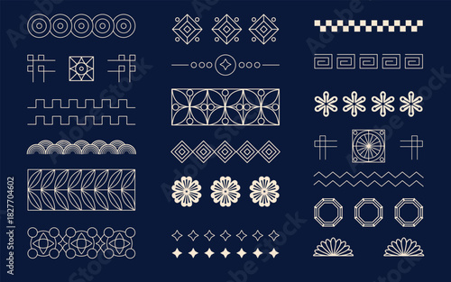 Pattern frame. Elegant geometric retro ornaments. Art Deco icon. Traditional decorative line border. Vintage ethnic stripe texture. Floral flat classic label repeated lace. Vector tidy elements set