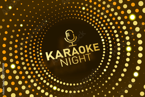 Karaoke Night Luxury Banner and Golden Microphone Icon with Gold Halftone Circle Background Vector Illustration