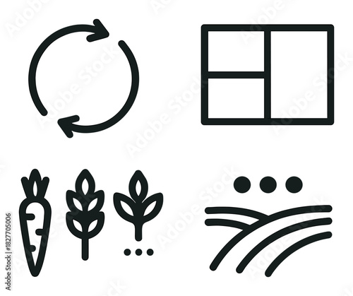 Modern agriculture icons displaying crop rotation and sustainable farming concepts