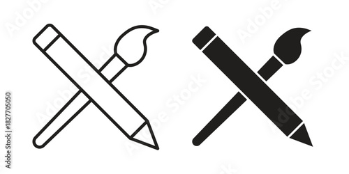 Pencil paintbrush icons Concepts. black solid and line stroke designs for web and app use