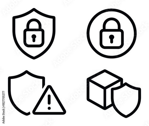 Security icons: locks and shields in dark theme design