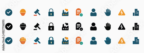 Flat black & colored safety icons PNG pack
