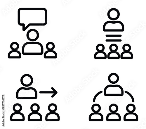 Leadership and teamwork icons - communication, group dynamics, team building