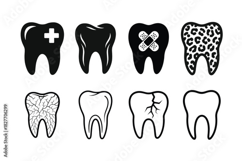 Tooth Icon Bundle – Dental Care, Cracked Teeth, Patterns & Medical Symbols