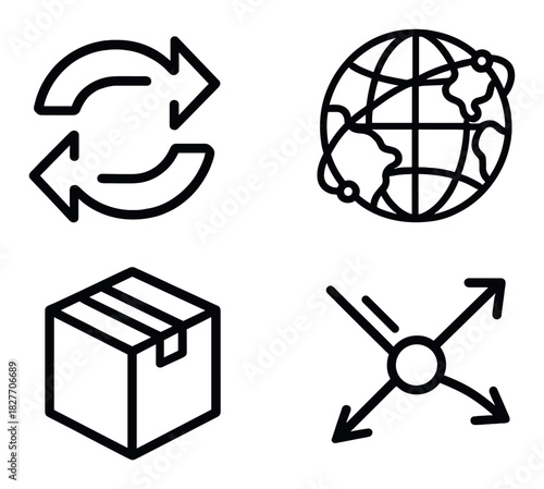 Global logistics and distribution icons on dark background