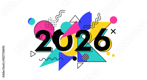 Celebrate 2026 with vibrant geometric shapes and optimistic modern designs