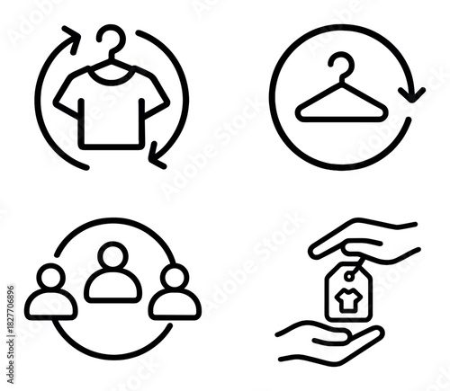 Clothing recycling and resale icons: sustainability and wardrobe exchange