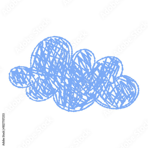 Hand-drawn crayon clouds. Kids element for preschool materials. Playful sky. Cute cartoon weather symbol. Isolated vector illustration	