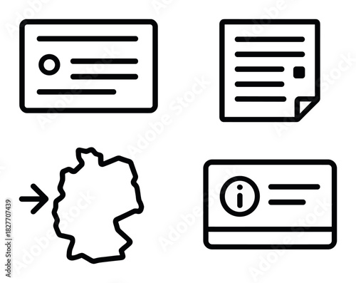 Icon set featuring document and information symbols on dark background