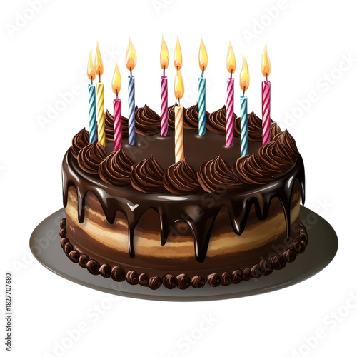 A delicious birthday chocolate cake with candles, celebrating joy and sweet moments with friends.