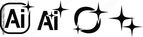 AI Text with Stars, Black Lettering Variations on Transparent Background Style Set