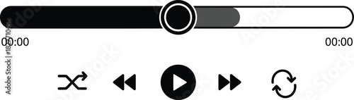 Audio Player Progress Bar with Play Button and Control Icons on White Background