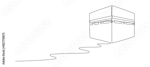 Mecca with road one continuous line sketch. Hajj design