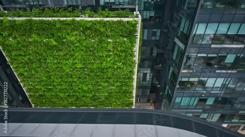 Vertical garden installation on a modern building facade, enhancing urban greenery and sustainability