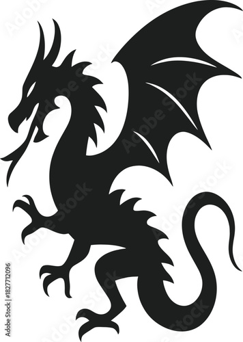 Japanese dragon silhouette vector illustration art design for medieval fantasy tattoo symbol
