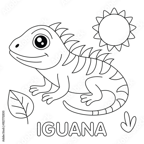 Cute Cartoon Iguana Coloring Page for Kids