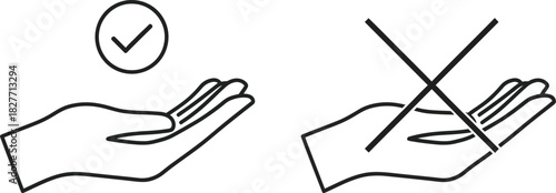 Hands accept or reject outline icon on transparent background approval denial concept