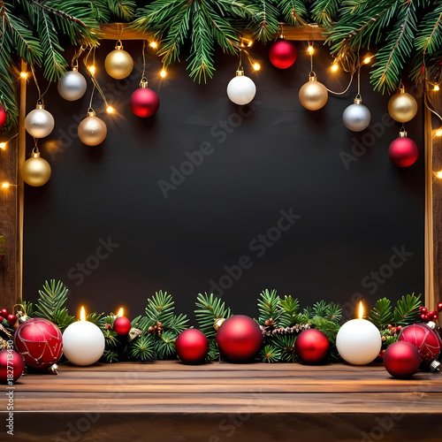 Wallpaper Mural christmas background with fir branches and balls Torontodigital.ca