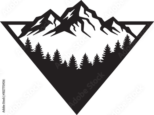 Mountain Forest Silhouette in Inverted Triangle
