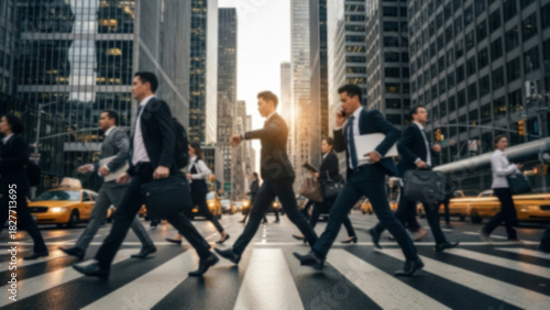 Wallpaper Mural Business people crossing a zebra crossing during rush hour, with blurred figures indicating a busy workday. Torontodigital.ca