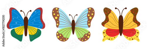 Butterfly icon set collection in flat style. Insect vector illustration on isolated background. Flying bug sign business concept.