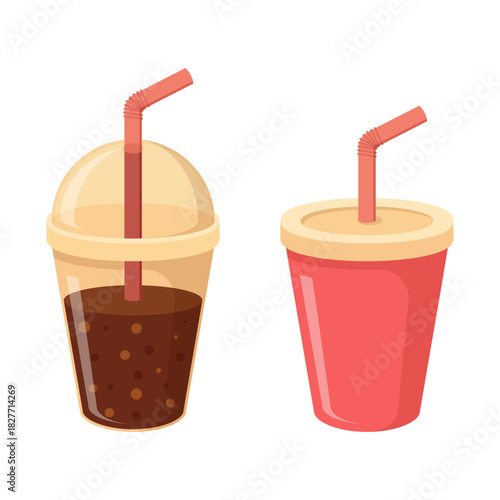 Drink with straw icon in flat style. Soda vector illustration on isolated background. Cocktail sign business concept.