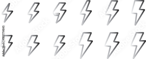 Lightning bolt icon. Flash symbol, thunderbolt, blitz lightnings strike sign.  Collection of lightning bolt icons in various style