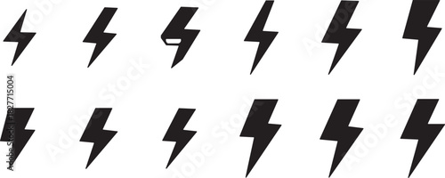Lightning bolt icon. Flash symbol, thunderbolt, blitz lightnings strike sign.  Collection of lightning bolt icons in various style