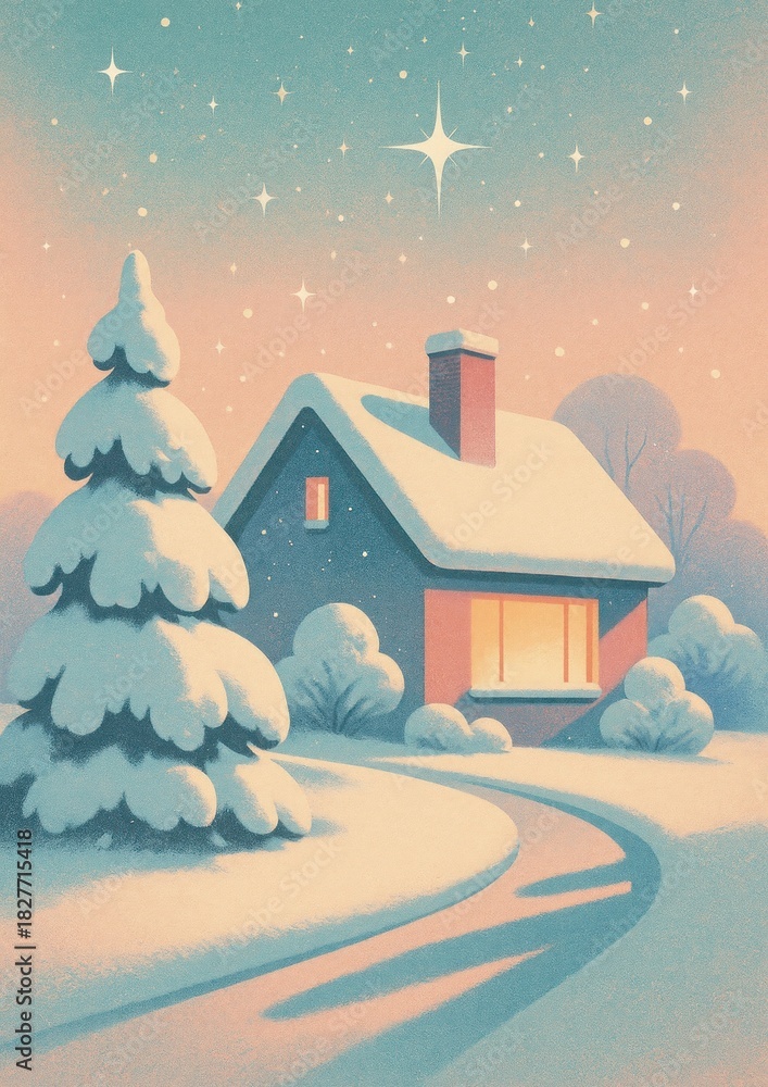 Fototapeta premium Cozy winter cabin scene.