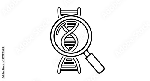 Magnifying glass examining a DNA helix, symbolizing scientific research and genetic discovery.