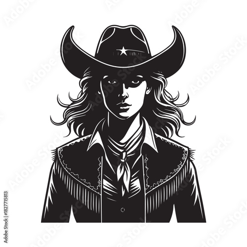 Pin-up woman bull cowgirl in full rodeo action, Silhouette vector black color white background (1).eps