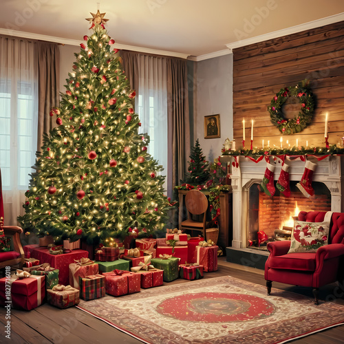 Wallpaper Mural christmas tree with presents Torontodigital.ca