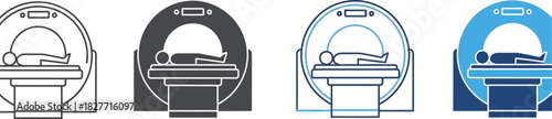 MRI Scanner with Human Silhouette, Multi Color Medical Scan Icons, Line Art