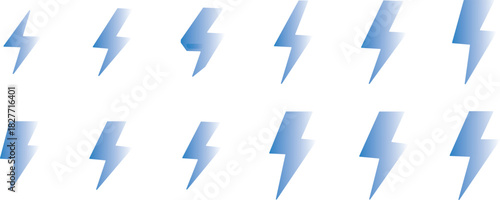 Lightning bolt icon. Flash symbol, thunderbolt, blitz lightnings strike sign.  Collection of lightning bolt icons in various style