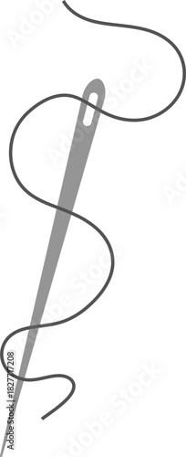 Needle with thread doodle simple icon, line embroidery decoration. Curvy thread sewing, tailor tool silhouette