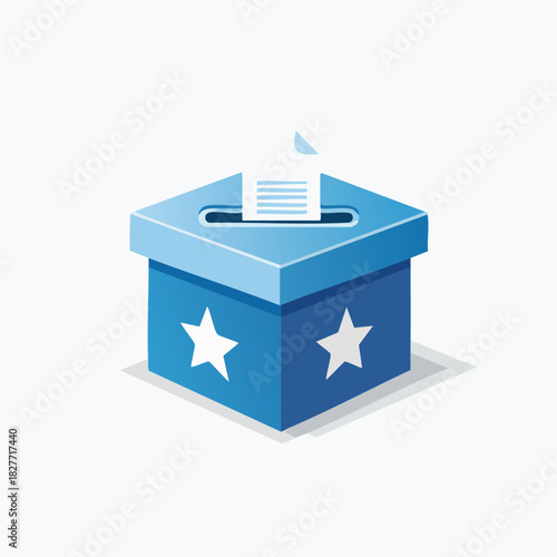 Blue Ballot Box with Stars and Paper for Voting and Elections.