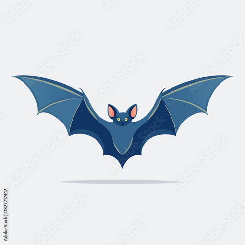 Blue Bat with Spread Wings Illustration on White Background.
