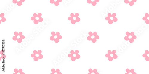 Seamless pink flower pattern vector illustration with simple floral design. Perfect for backgrounds, textiles, and digital wallpapers. Soft pink tones on a clean white background.