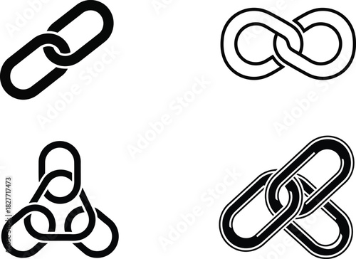 Set of Four Chain Links Black Design on Transparent Background Connectivity Concept