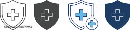 Shield With Cross Medical Icons, Health Protection Symbol Design Elements