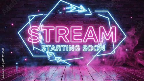 Dynamic stream starting soon neon sign animation for exciting gaming or live broadcast promo video