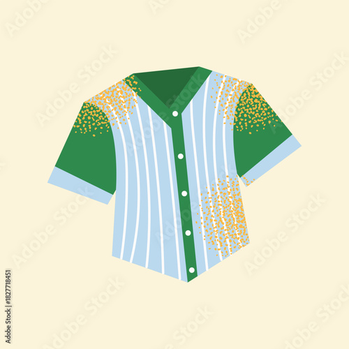 Baseball Uniform Jersey Vector Icon. Green and Blue Striped Shirt with Buttons. Isolated Sports Apparel, Team Clothing, Game Outfit Illustration. American team sport competition concept. 