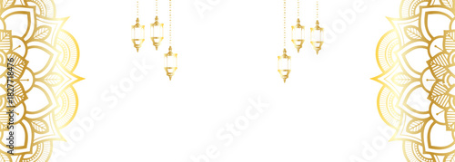 luxury white pattern ramadan kareem eid mubarak arabesque islamic background banner with mandala. Translation: "Muslim fasting month and celebration day".