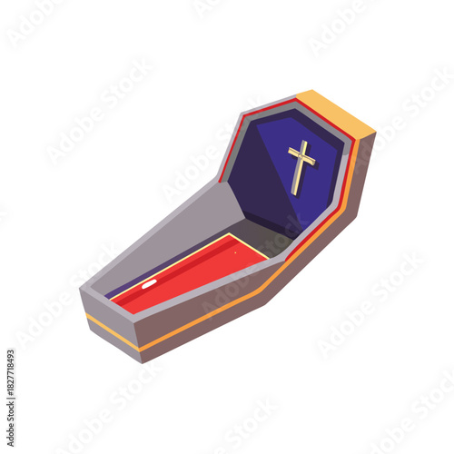 Creepy Open Coffin Vector Color Icon Illustration