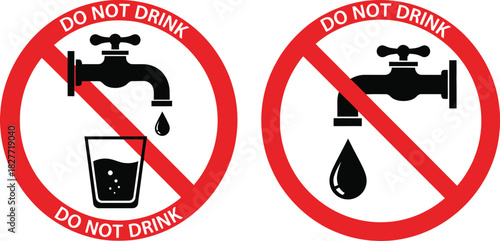 Two tap symbols in a red circle with a line through it with white background