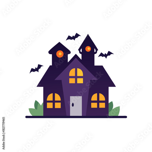 Haunted House Silhouette Vector Color Icon Illustration