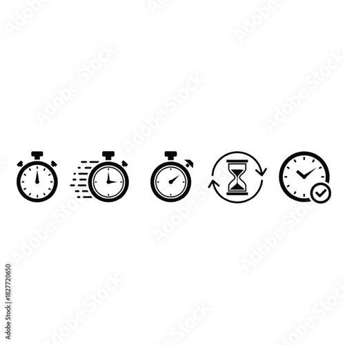 Icons Representing Time Management and Speed Keywords: time, clock, stopwatch, hourglass, speed