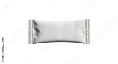 Blank white flow pack wrapper mockup for a chocolate or protein snack bar. Isolated on transparent background, png